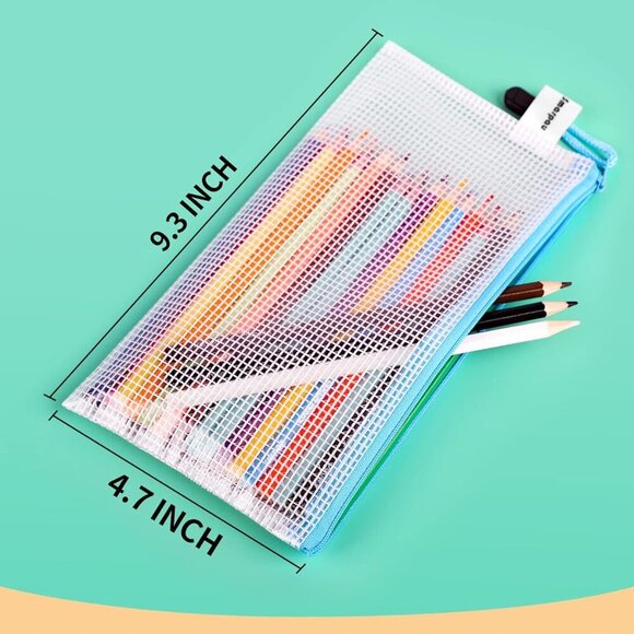 24PCS Pencil Pouches Bulk, 9.3" x 4.7"Mesh Zipper Pouch Pencil Case, 12 Colors W - Picture 3 of 6